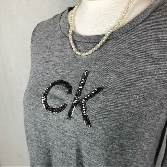 Sz S Calvin Klein Gray Sequin Top - Picture 5 of 8